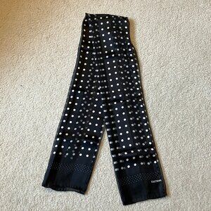 Bill Blass hand-rolled two-tone black striped polka-dot silk scarf